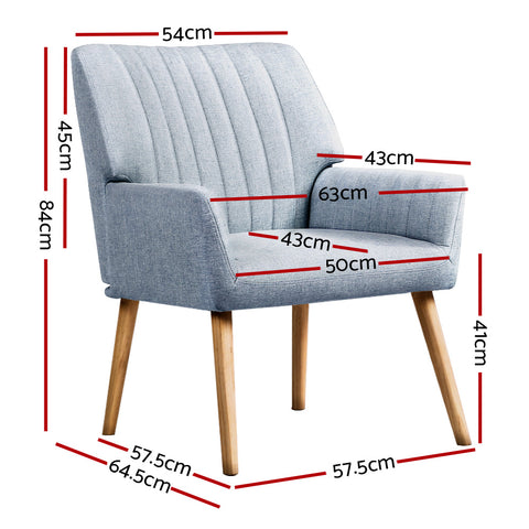 Artiss 2X Armchair Fabric Blue Grey