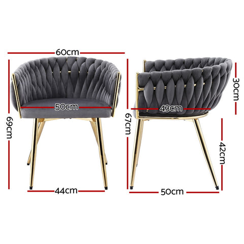 1 Set of 4 Artiss Dining Chairs Velvet Armchair Grey