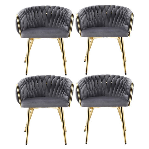 1 Set of 4 Artiss Dining Chairs Velvet Armchair Grey