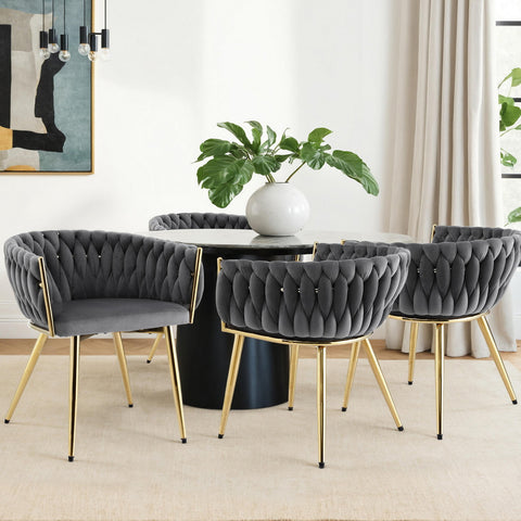 1 Set of 4 Artiss Dining Chairs Velvet Armchair Grey