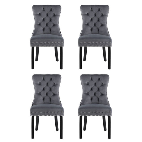 1 Set of 4 Artiss Dining Chairs Grey Velvet