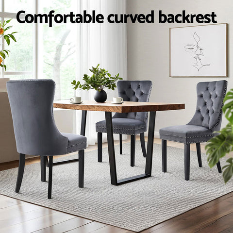 1 Set of 4 Artiss Dining Chairs Grey Velvet