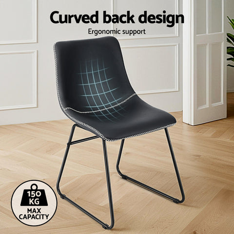 Artiss 2x Dining Chairs Retro PU Leather Kitchen Lounge Cafe Accent Chair Black