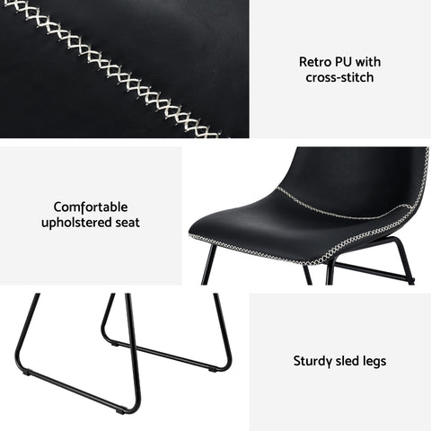 Artiss 2x Dining Chairs Retro PU Leather Kitchen Lounge Cafe Accent Chair Black