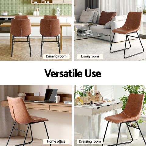 Artiss 2x Dining Chairs Retro PU Leather Kitchen Lounge Cafe Accent Chair Brown