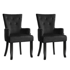 2x Artiss Dining Chairs Velvet French Provincial Armchair Black