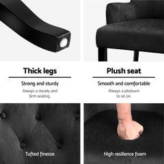 2x Artiss Dining Chairs Velvet French Provincial Armchair Black