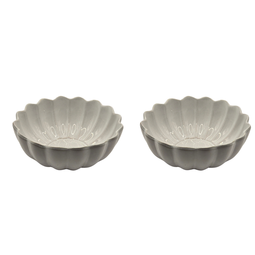 Set of 2 Scalloped Terracotta Bowls | White Glaze Finish | Decorative & Serving Bowls
