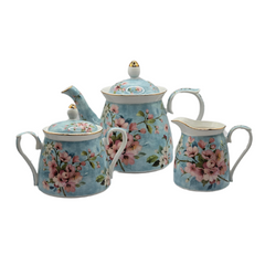 Peach Blossom Fine Bone China Tea Set for 2 - 5-Piece Floral Set