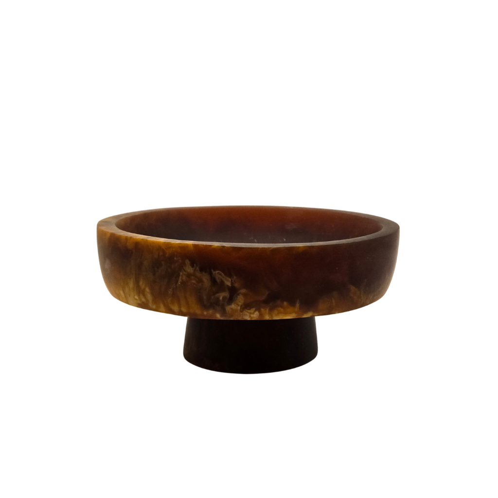 Hand-Poured Pedestal Serving Bowl – Small Caramel Resin Bowl for Snacks & Sides