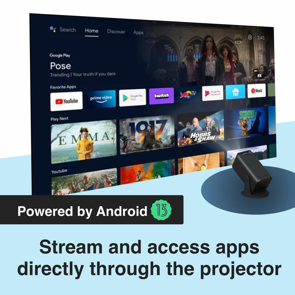 Laser 1080p Android Multi-Angle LED Projector Black