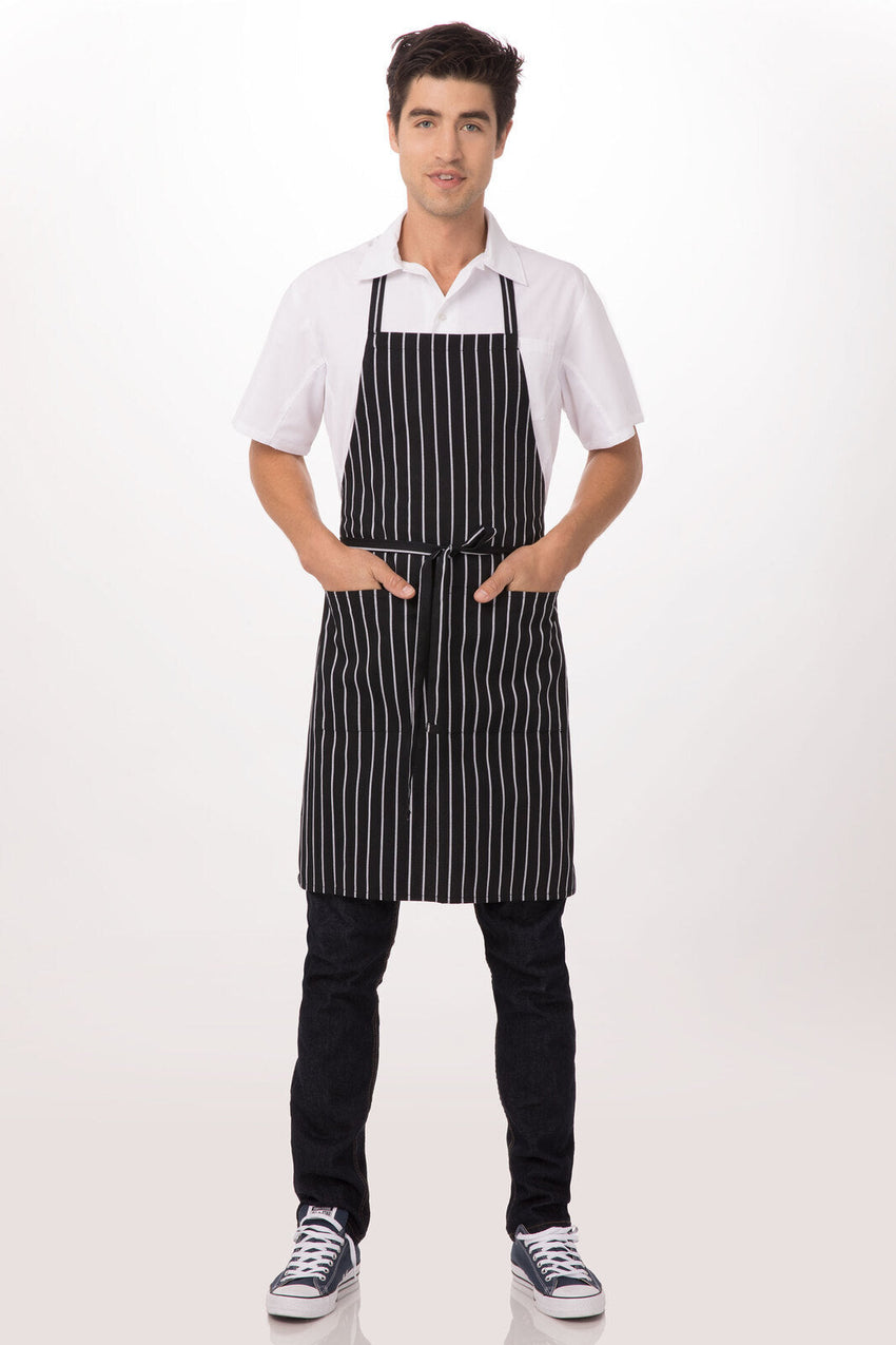 Chalk Stripe Black Bib Apron by Chef Works