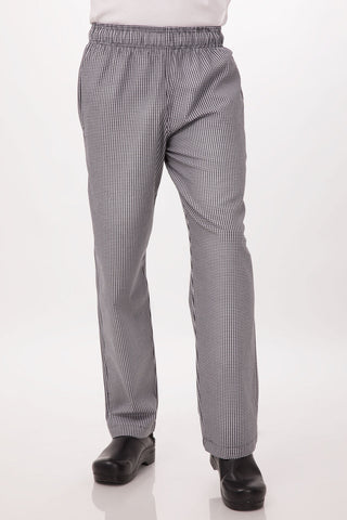 Essential Men's Small Checks 5XL Baggy Black Chef Pants by Chef Works