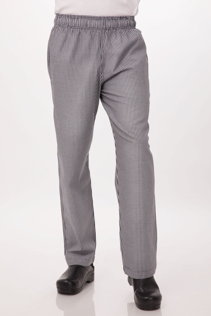 Essential Men's Small Checks 6XL Baggy Black Chef Pants by Chef Works