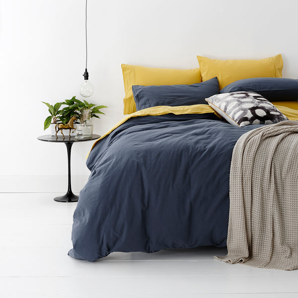 European Vintage Washed Cotton Blue Quilt Cover Set by Park Avenue Super King