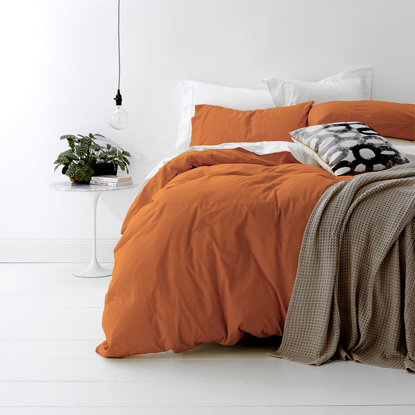 European Vintage Washed Cotton Auburn Quilt Cover Set by Park Avenue Super King