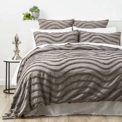Chenille Wave 100% Cotton Vintage Washed Grey Tufted Quilt Cover Set by Cloud Linen Queen