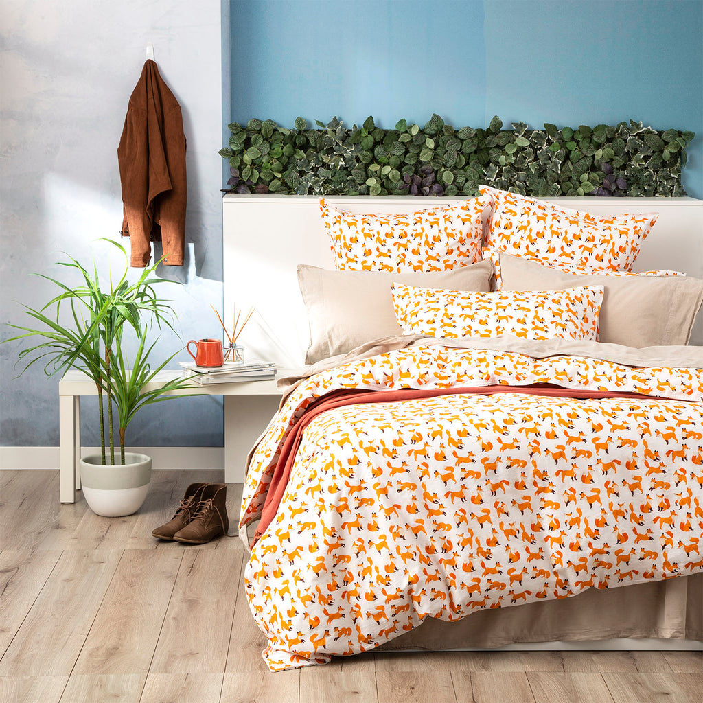Fox European Vintage Washed Printed Cotton Quilt Cover Set by Renee Taylor Queen