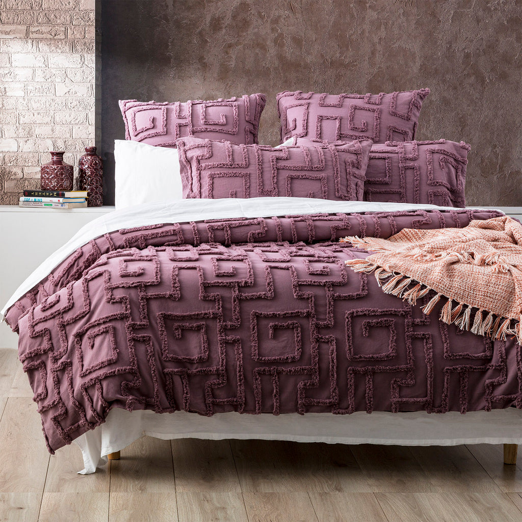 Riley Vintage Washed Cotton Chenille Tufted Grape Quilt Cover Set by Renee Taylor Queen
