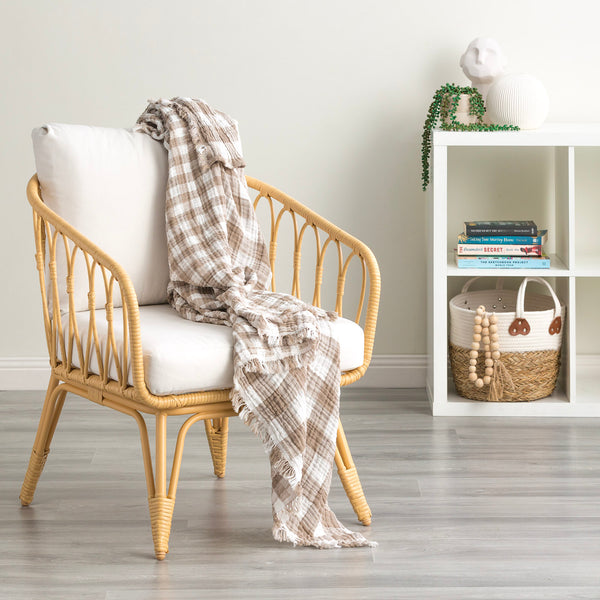 Atlantic Reversible Vintage Washed Yarn Dyed Textured Cotton Tan Throw by Renee Taylor