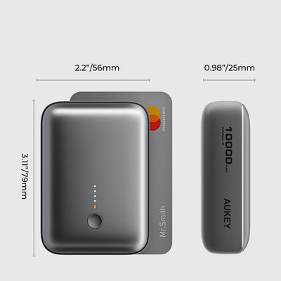 AUKEY Spark Mini 10000mAh Credit Card-Sized Compact Portable Power Bank with USB-C & USB-A – PB-Y55