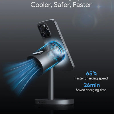 AUKEY MagFusion 3-in-1 Pro Qi2 15W Wireless Charging Station with Active Cooling for iPhone – LC-MC311A