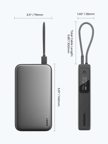 AUKEY PB-Y48 Spark Sling 20000 Power Bank with Built in USB-C Cable