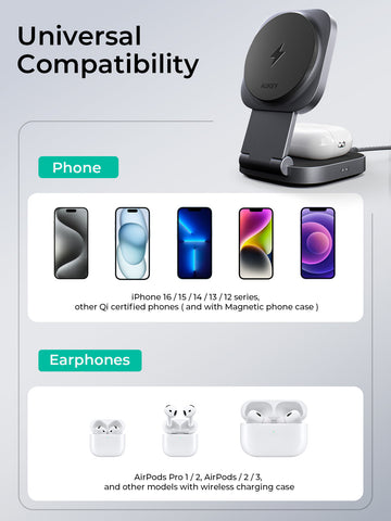 AUKEY LC-MC211 MagFusion L Qi2 Foldable 2 In 1 Magnetic Wireless Charger