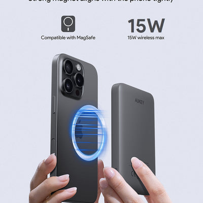 AUKEY MagFusion Slim 5000mAh CCC Certified Magnetic Wireless Power Bank with 20W USB-C & 15W Wireless Charging – PB-MS03