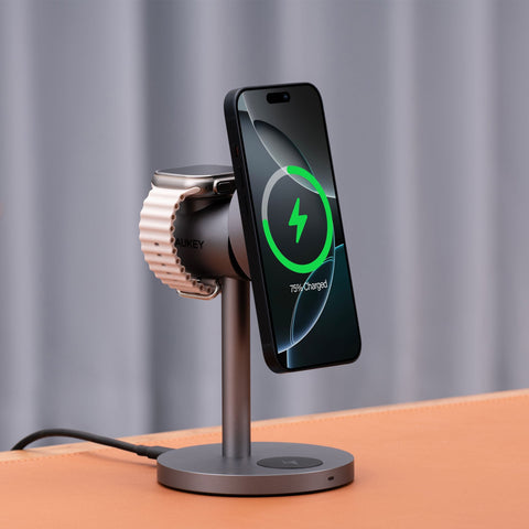 AUKEY MagFusion Qi2 15W 3-in-1 Wireless Charging Station for iPhone, Apple Watch & AirPods – LC-MC311