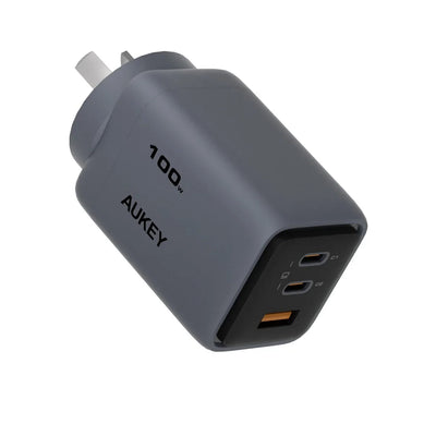 AUKEY Comet 100W GaN 3-Port USB-C & USB-A Fast Wall Charger with 1.8m 100W USB-C Cable for Laptops, MacBook, iPads & Phones – PA-C5