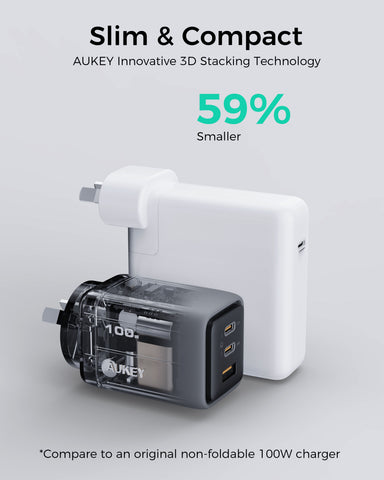 AUKEY PA-C5 Comet 100W PD Fast Wall Charger GaN USB-C with 100W 1.8m USB-C to C Cable