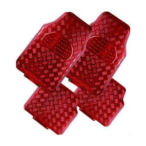 VENOM 4-Piece Car Mat - RED [Rubber/Aluminium Look]