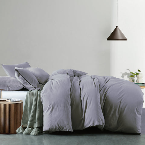 Royal Comfort Vintage Washed 100% Cotton Quilt Cover Set Bedding Ultra Soft - Queen - Grey