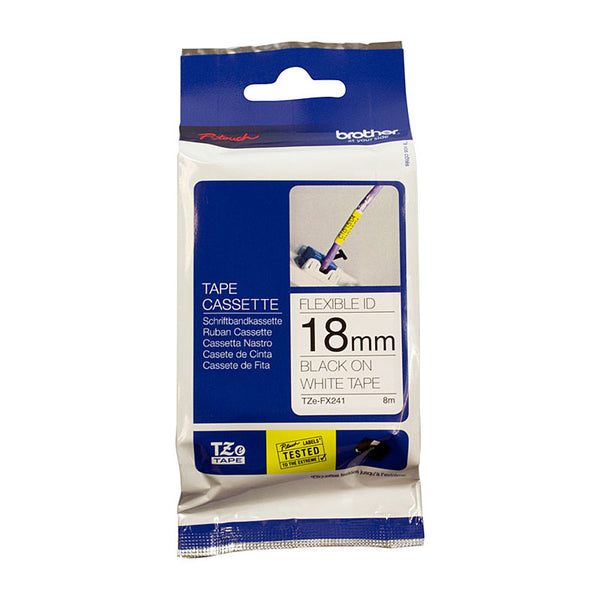 BROTHER TZeFX241 Flexible Tape 18mm Black on White TZE Tape