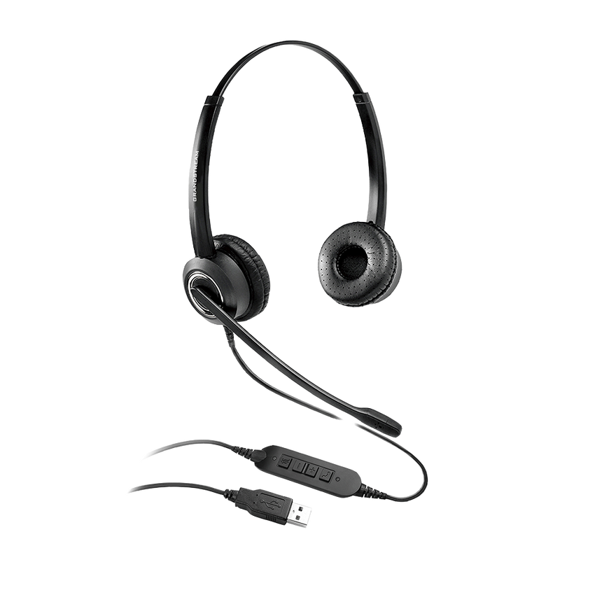 GRANDSTREAM GUV3000 Dual Ear USB Headset, Noise Canceling Microphone, HD Audio, 2m USB Cable, Suits Teams, Zoom, 3CX, Inline Controls