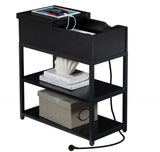 Compact 3-Tier Sofa Side Table with Powerboard, Black