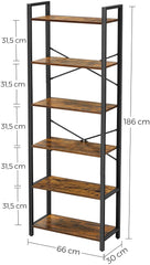 6-Tier Storage Rack with Industrial Style Steel Frame  Rustic Brown and Black, 186 cm High