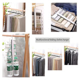2 Pack Adjustable Multi-Layer 6 in 1 Pants Hanger for Wardrobe and Home Storage (White)