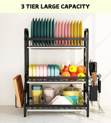 Dish Drying Rack 3 Tier Large Capacity Kitchen Storage with Utensil and Cutting Board Holder