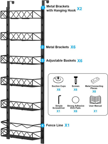 6 Tier Adjustable Baskets Over Door Pantry Organiser for Home Kitchen