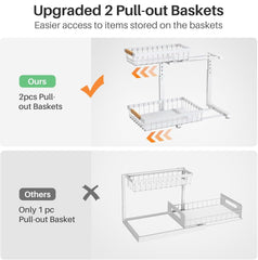Set 2 pcs - 2-Tier Kitchen Under Sink Organiser Storage with Height Adjustable, Unique Slide Rail & Suction Cups for Storage