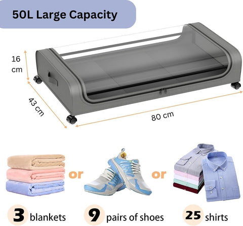 Set 2 Pcs XXL Under Bed Rolling Storage Containers with 50L Large Capacity and Wheels