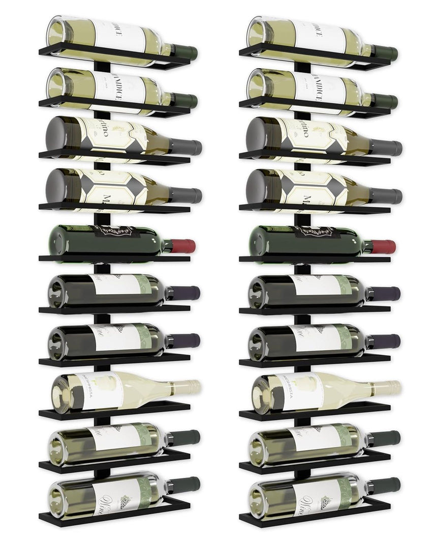 Set 2 Pcs Metal Wall Mount Wine Rack for Wine Bottles, Liquor, Champagne (Holds 10 Bottles)