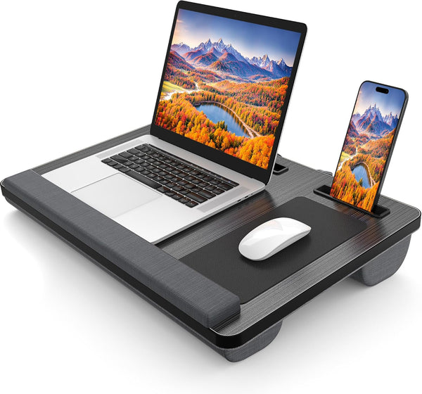 CARLA HOME Oversized Portable Lap Desk with Cushion,Mouse Pad, Tablet and Phone Holder which Fits Up to 17 Inch Laptops for Bed or Sofa (Black)