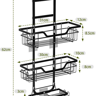 CARLA HOME Over the Door 3-tier Shower Caddy Organizer Shelf with Hooks for Bathroom