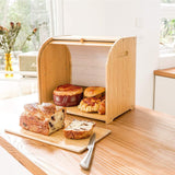 CARLA HOME Large Bamboo Bread Box Storage Organizer with Roll Top for Kitchen Counter