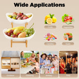 CARLA HOME 2-Tier Plastic Fruit Bowl Basket with Bamboo Stand for Kitchen Counter, Snack Tray, Dessert Server & Vegetable Storage Rack