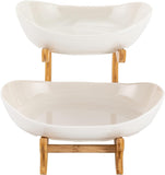 CARLA HOME 2-Tier Plastic Fruit Bowl Basket with Bamboo Stand for Kitchen Counter, Snack Tray, Dessert Server & Vegetable Storage Rack