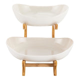CARLA HOME 2-Tier Plastic Fruit Bowl Basket with Bamboo Stand for Kitchen Counter, Snack Tray, Dessert Server & Vegetable Storage Rack